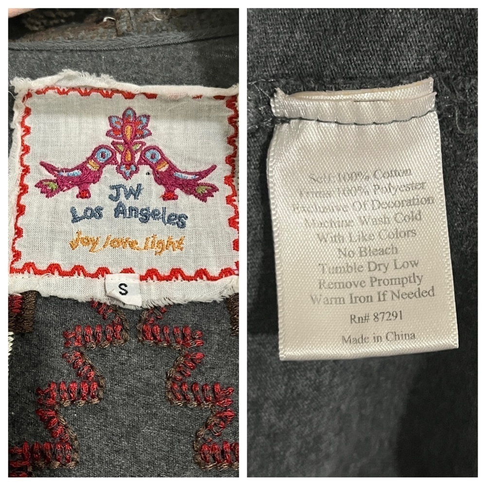 Johnny Was Embroidered Southwestern Long Open Cardigan Gray Red S Small - Picture 6 of 8